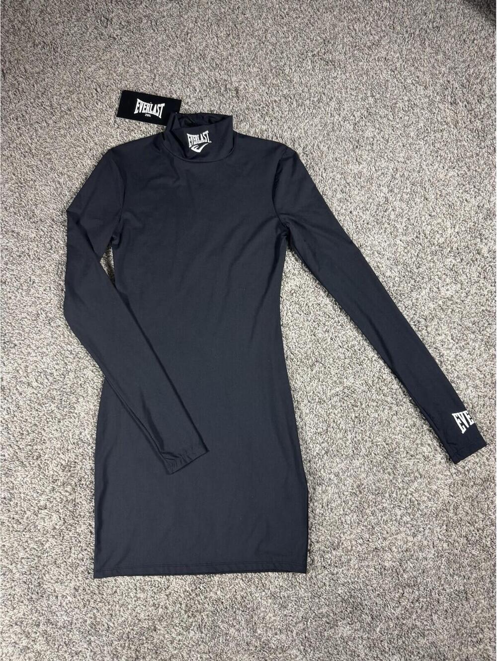 Everlast  Zara Black Long Sleeve Mini Dress Mock Neck Athletic Bodycon Sz S NWT